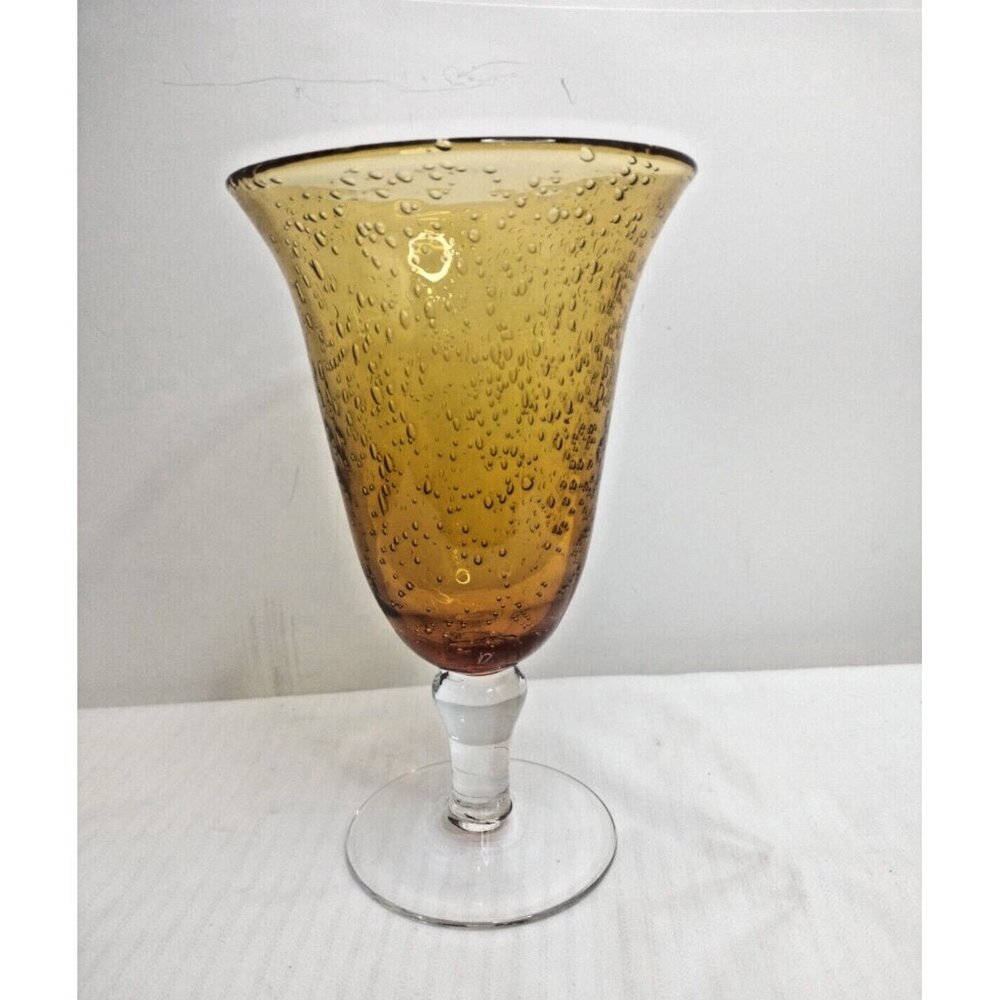 Artland Iris Amber Hand Blown Drinking Goblet & Clear Stem 7.3/4x4.1/5"